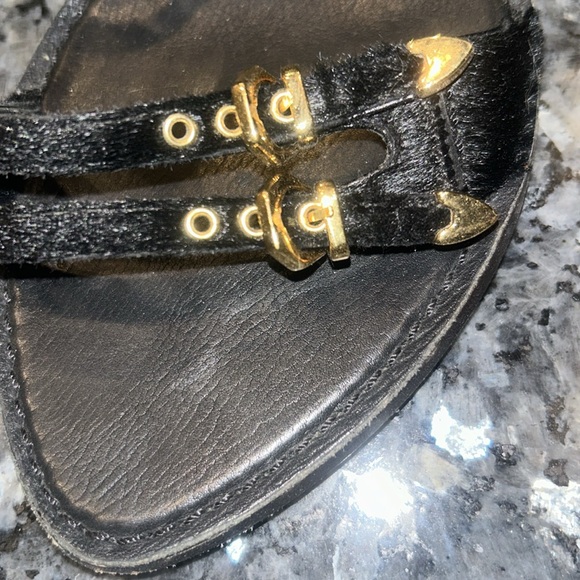 Louis Vuitton black suede with gold buckle heeled sandals, ankle straps - Picture 4 of 10